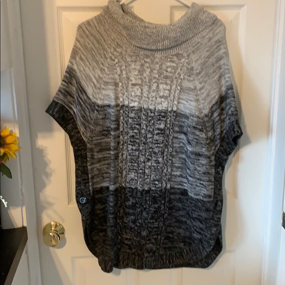 Black grey and white sweater poncho